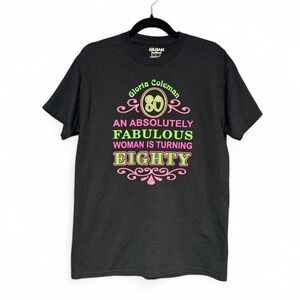 Funny Birthday T Shirt Size Medium Black Pink Green 80th Retro Short Sleeve Neon